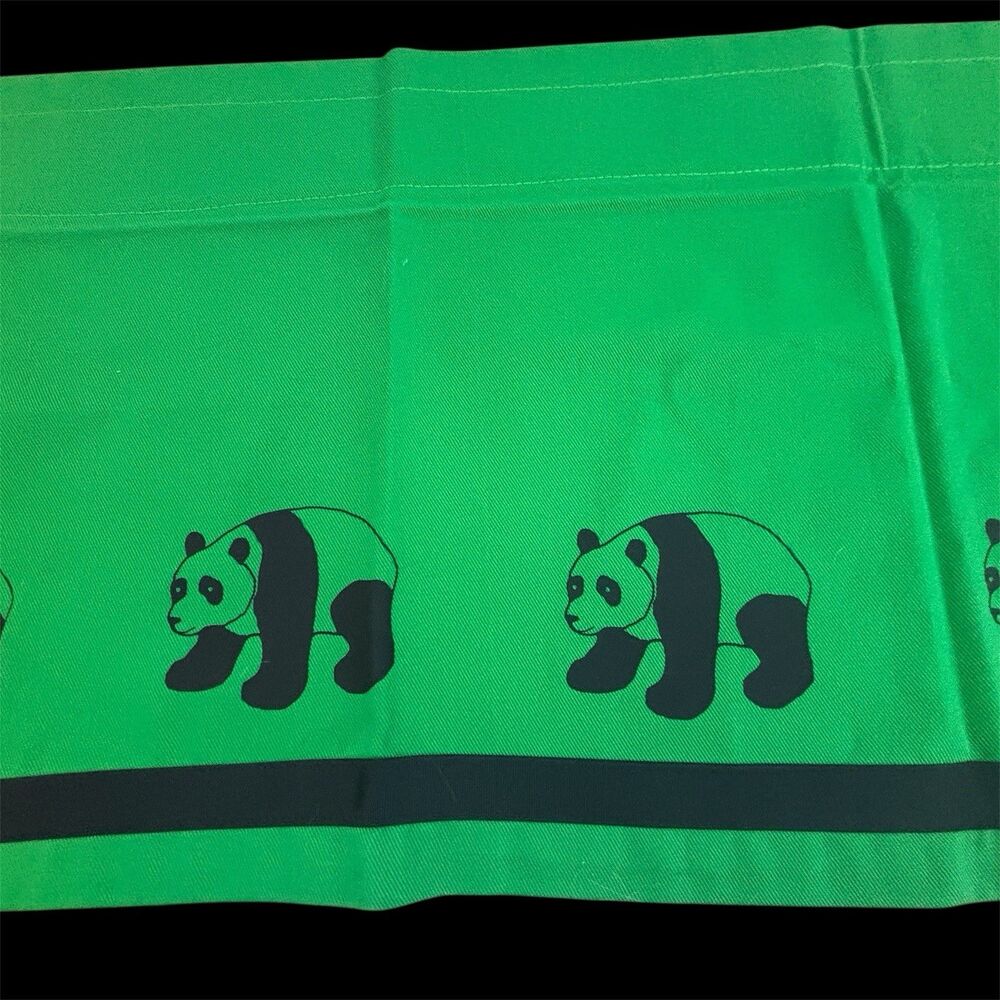 Panda Bear Window Valance Green Canva Rod Pocket Curtain Nursery Kids Room Decor